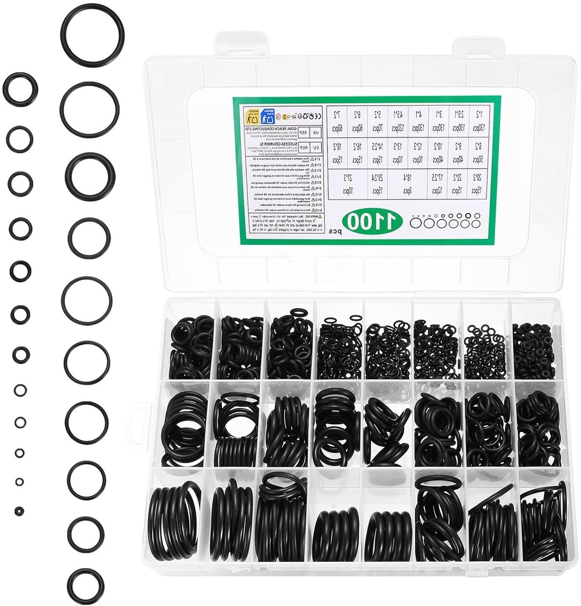 Assortiment van 1100 O-Ringen, Rubberafdichtingen voor Automotive, Kraan en Drukleidingen, Hittebestendige Sealing Rings en Reserveonderdelen