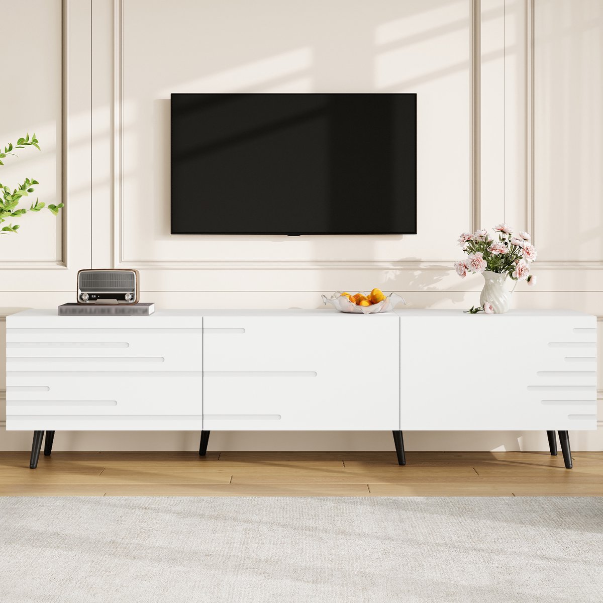 180 x 40 x 48 cm tv-meubel - lage kast - tv-standaard - kasten - woonkamerkast - gedrukte ontwerp - grote opslagruimte - wit