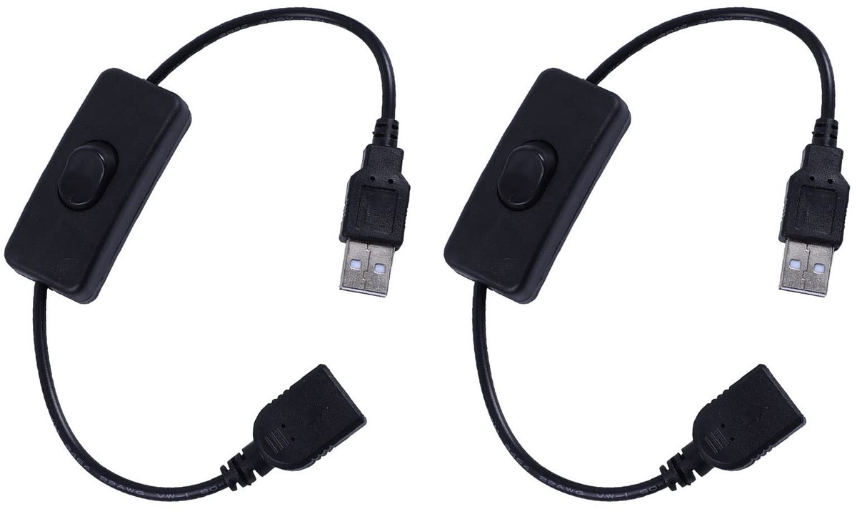 aladdien - USB kabel met aan/uit schakelaar - USB plug naar bus verlengkabel - 0.3 meter - Zwart - Snelladen - Voor PC en andere apparaten