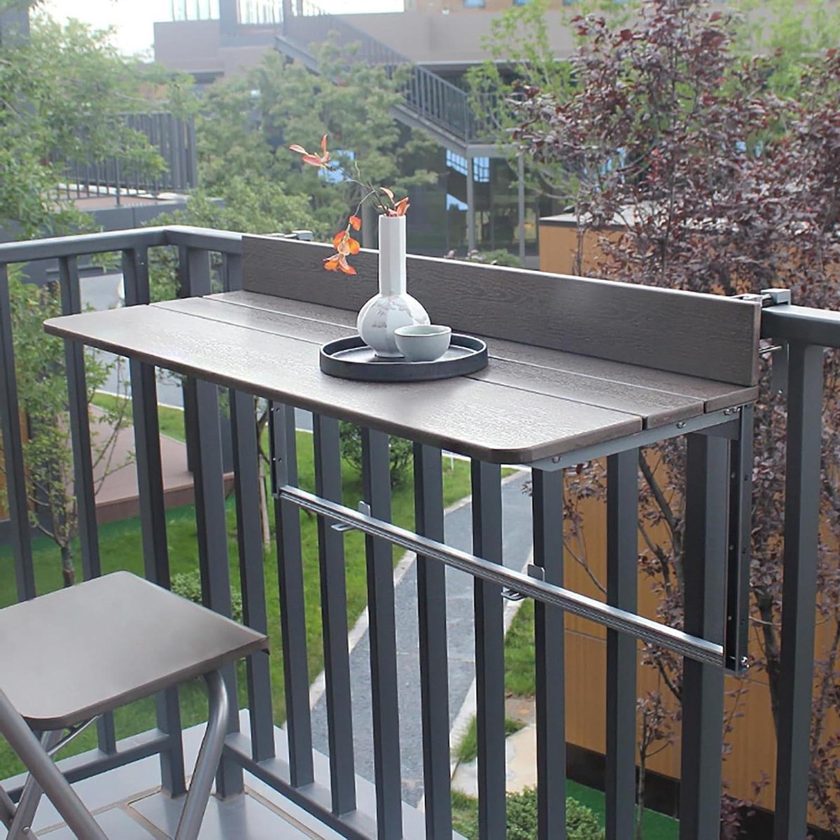 Hangtafel Balkon - Verstelbare Tafel - Buitenruimte Vergroten - Onderhoudsarm Polyhout - 80x37cm - Bruin