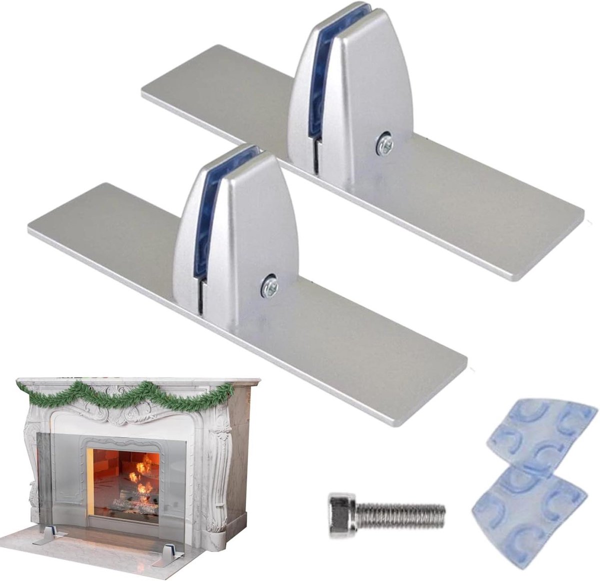 Schoorsteenstandaard - Haardsteun - Haard Stabiliseren - Verstelbare Clips - 2 Stuks - Zilver