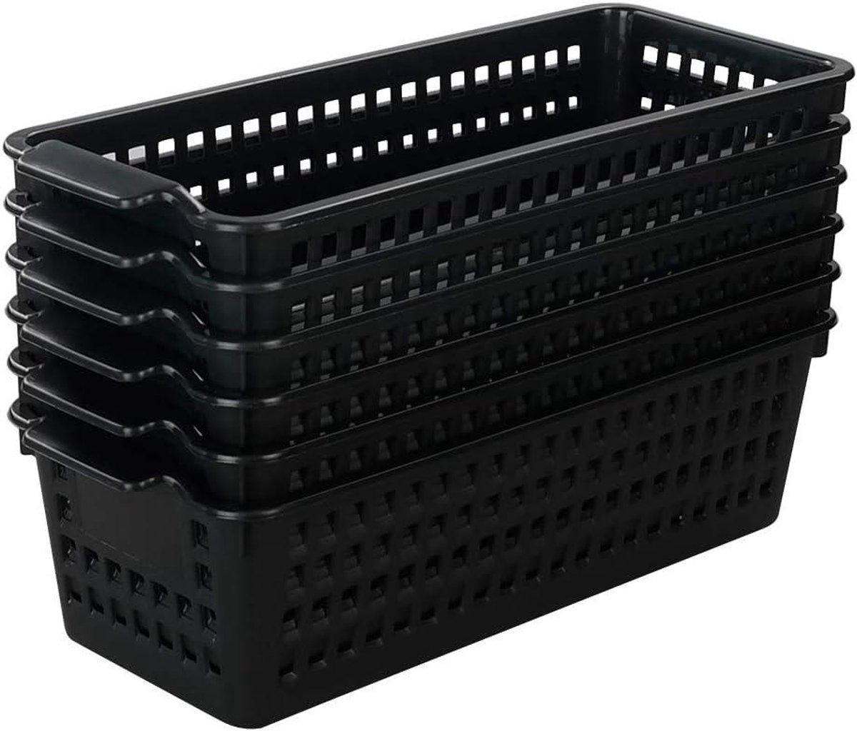 Opbergmanden Set - Plastic mandjes - Keuken Organiseren - Stapelbaar Ontwerp - 6 Stuks - Zwart