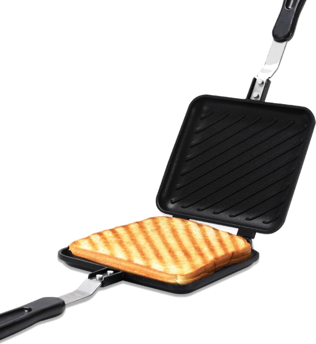 Store_8 - Ontbijt Sandwich Maker - Non Stick Sandwich Broodrooster - Dubbelzijdige Bakpan met Easy Grip Handvat - Rood - Panini Press - Geschikt vo...