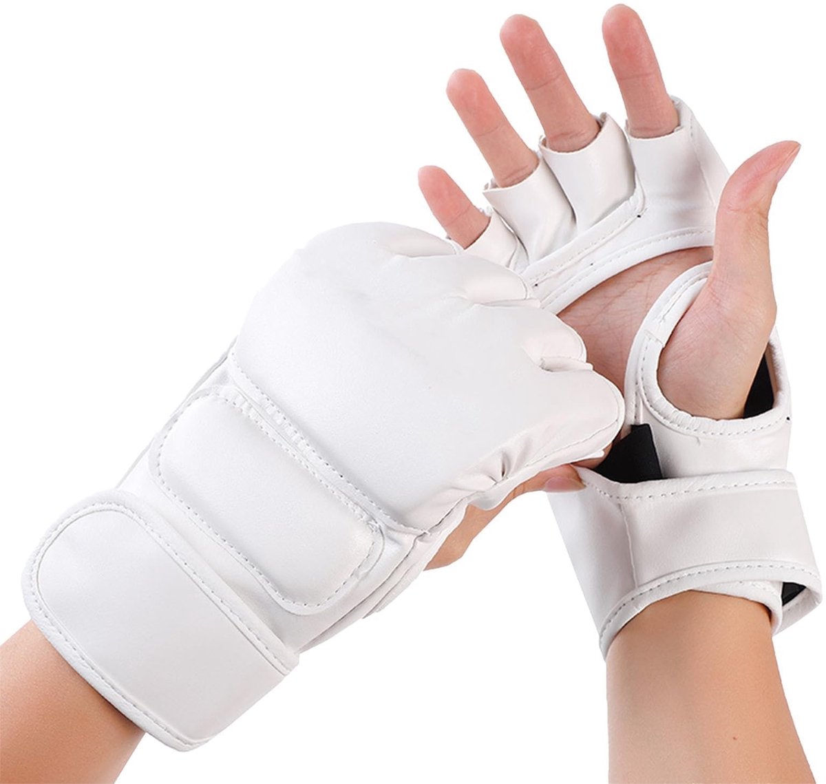aladdien - MMA Sparring Handschoenen - Open Palm - Unisex - Leer met Polsondersteuning - Kickboksen - Muay Thai - Geschikt voor vechtsport - Zwart
