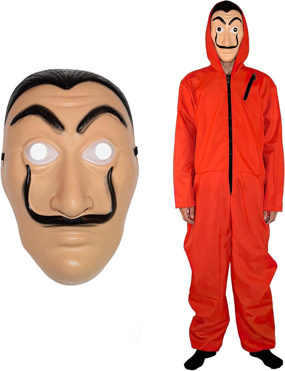 Tweedelige overall voor mannen, masker en kostuum voor carnaval en wereldboekdag, perfect voor feestelijke gelegenheden