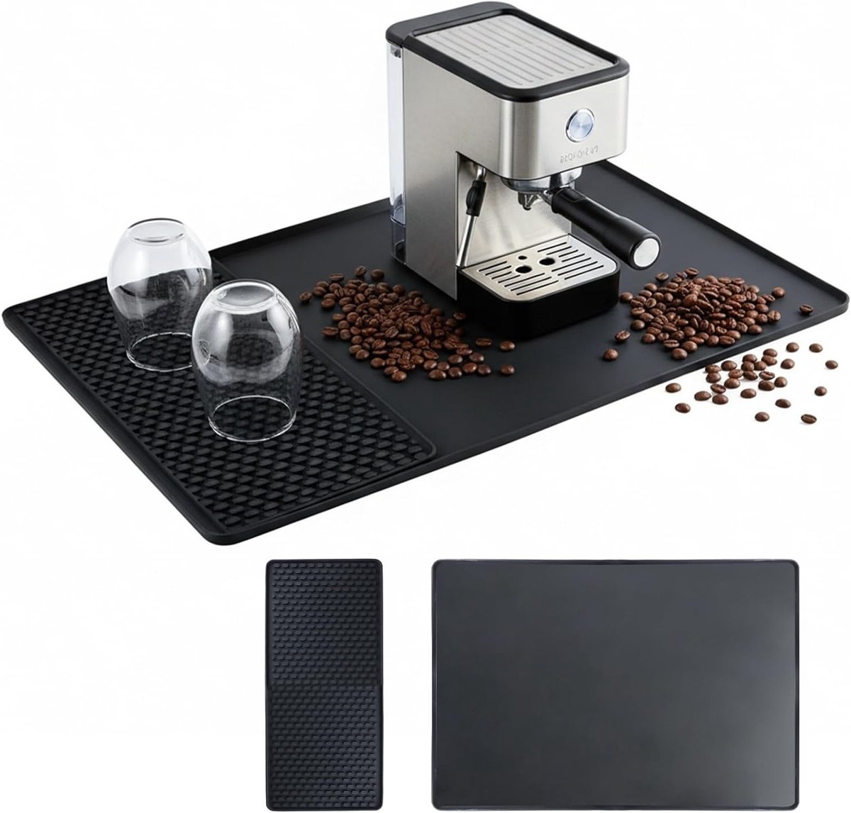 Hittebestendige Siliconen Mat voor Koffiemachine - Antislip Ondergrond met Afneembare Drainer 60 x 40 cm en 19 x 40 cm voor Koffiezetapparaat en Keukenaccessoires