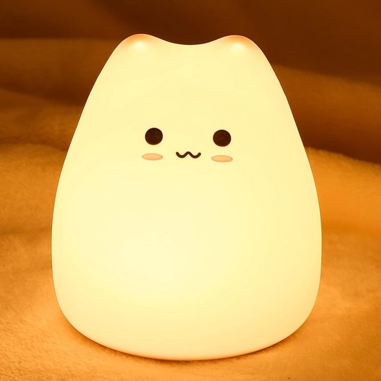 Nachtlampje Kinderen - Kinder Nachtlampje - Siliconen Nachtlamp - Nachtlampje baby - Kat Lamp Kawaii - LED Nachtlampje - 7 Kleuren - Batterij Nachtlamp - Zacht Licht van LumiPets — afbeelding 2