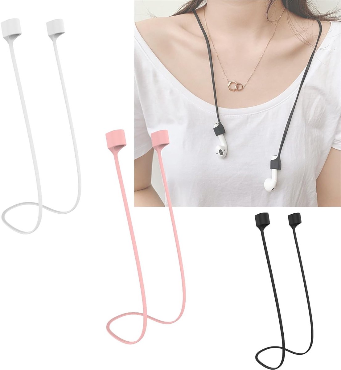 Anti-verliesband voor draadloze oortelefoons, siliconen ketting voor AirPods, magnetisch en eenvoudig op te bergen, geschikt voor AirPods 1/2/Pro/3e generatie