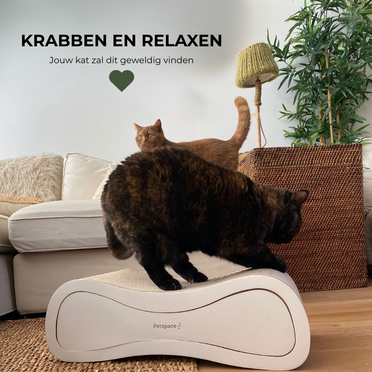 Petspace® - Krabkarton voor Katten - Krabpaal - Krabplank - 2 in 1 Krabplaat - Krabmeubel Karton - Krabmat - Kattenmand - Kattenbed - Wit – foto 6