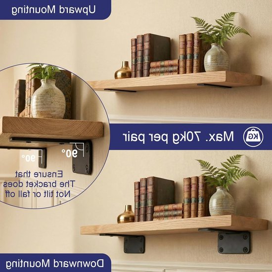 Set van 6 rechte hoek zwevende plankensteunen van 15 cm met een draagvermogen van 70 kg, zwart en stevig — afbeelding 2