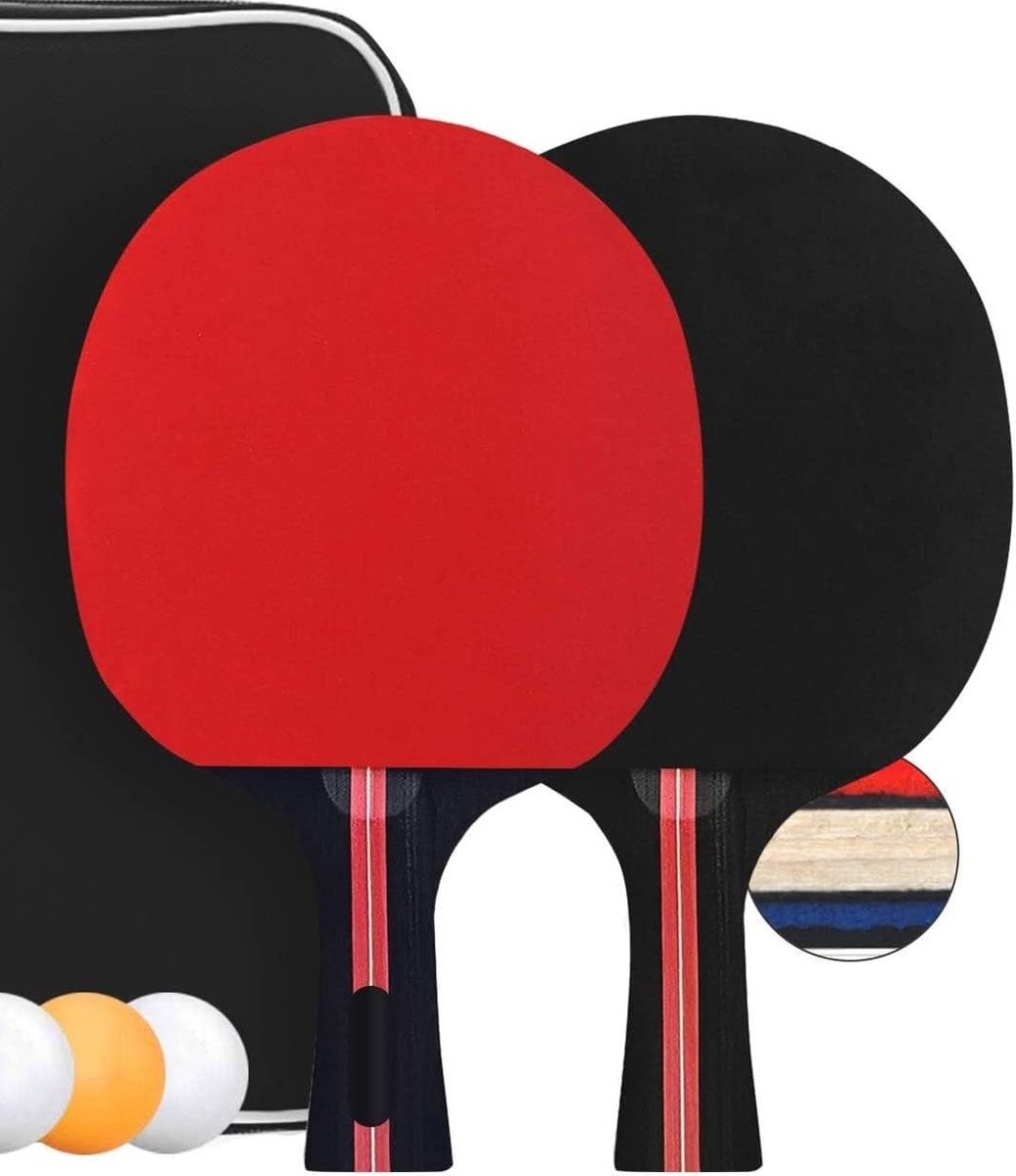 Complete Set Tafeltennis Batjes met 2 Bats en 3 Ballen in Tas - Perfect voor Spelers en Training