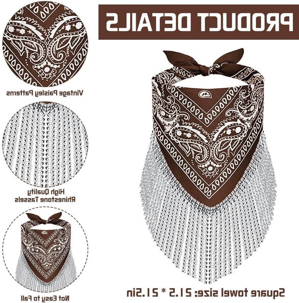 Cowgirl Bachelorette Bandanas met Rhinestones, Franje en Hartvormige Zonnebril - Paisley Patroon en Multifunctionele Sjaal voor Feestjes en Evenementen