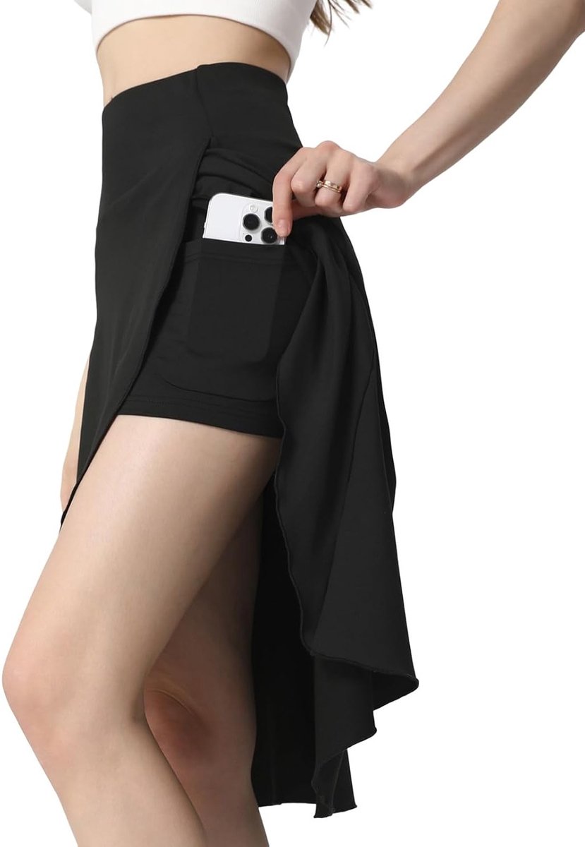 Vrouwelijke Sportieve Korte Rok met Hoge Taille en Zakjes - Midi Lengte met Vloeiende Rimpelrand en Comfortabele Pasvorm