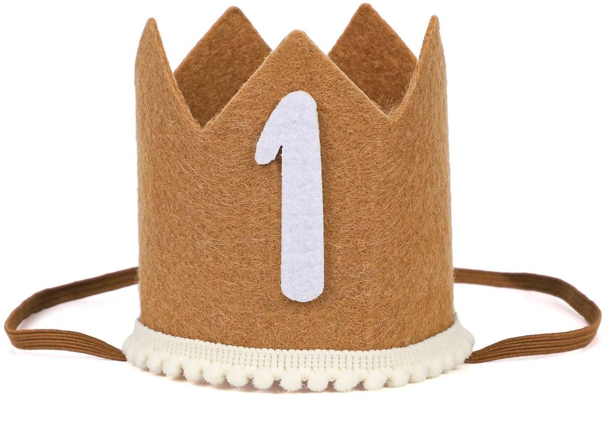 Store_9 - Eerste Verjaardag Kroonhoed - Feestartikelen voor Baby - Schattige Verjaardagshoed - Bruin - Decoraties voor Jongens en Meisjes - 1e Verj...