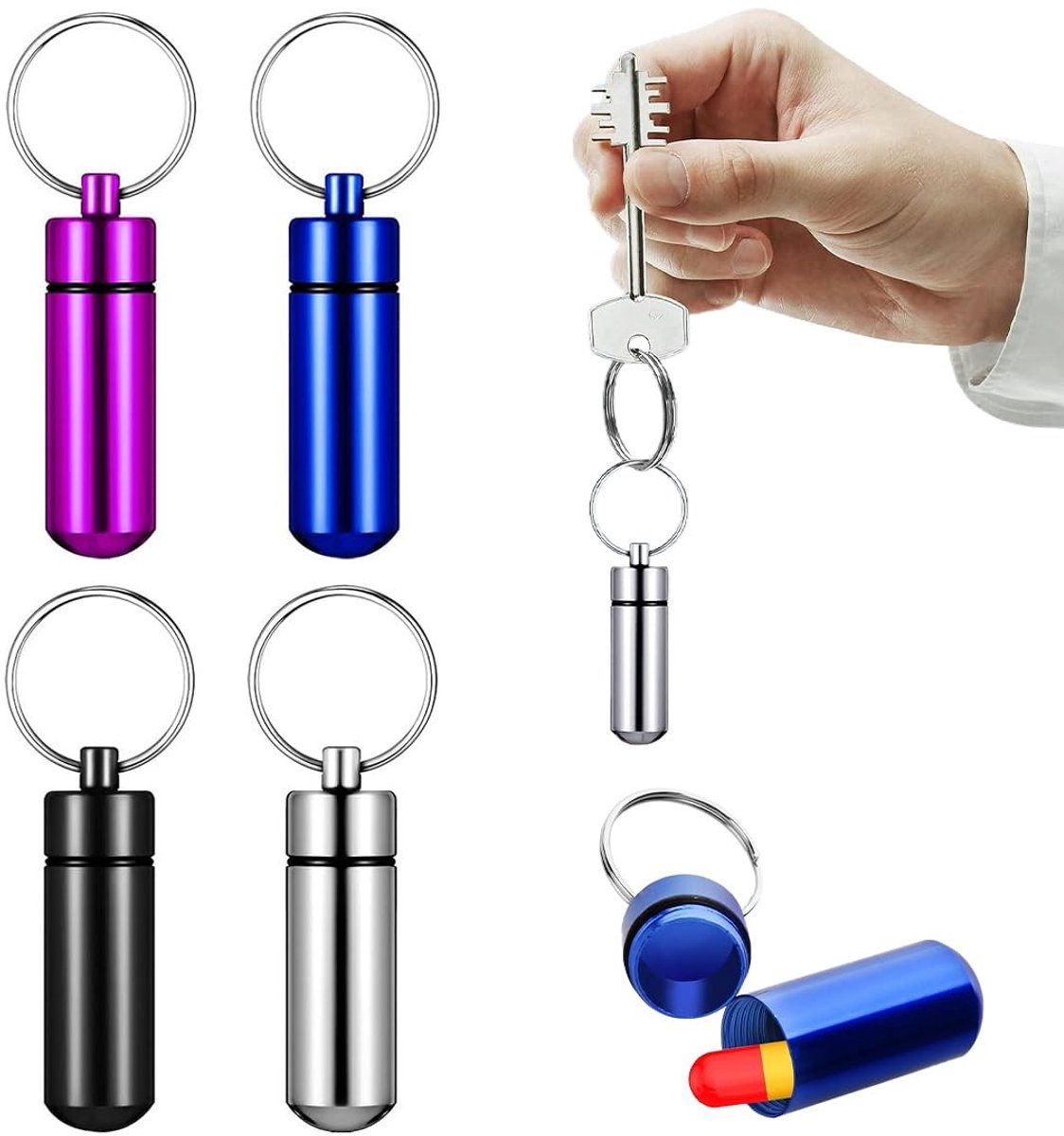 aladdien - Mini-pillendoosjes - Aluminium Pillendoos - Licht en Draagbaar - Reizen - Capsule Doosje - Voor Pillen en Tandenstokers - Sleutelhanger