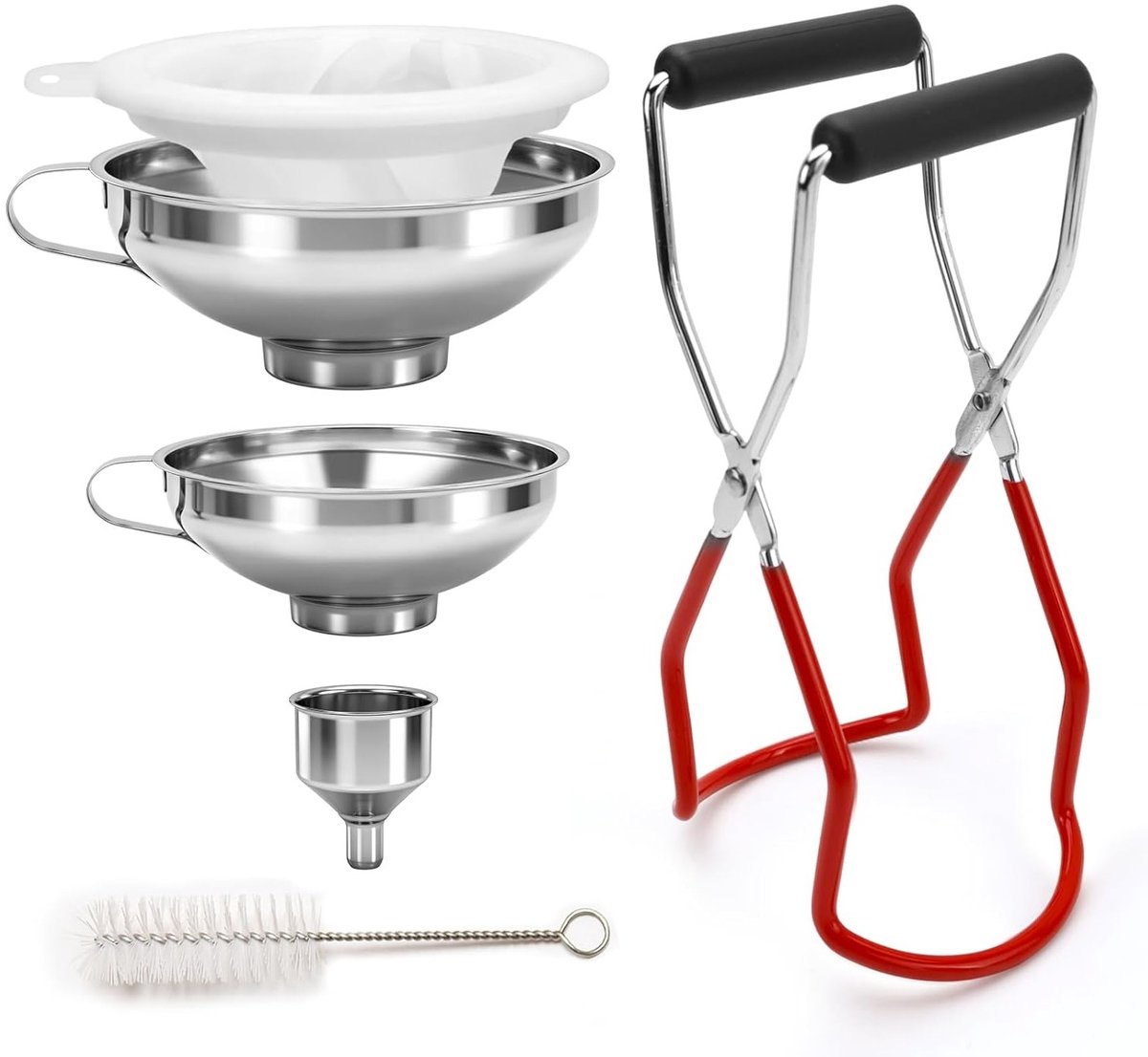 Set van 6 RVS Trechters met Zeef voor Keuken, Perfect voor Jam, Olie en Bonen