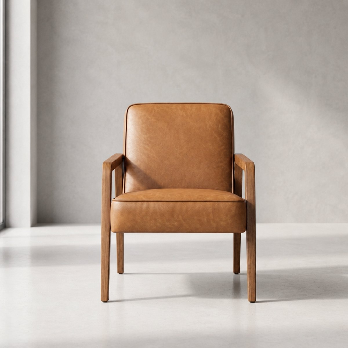 Vintage Mid-Century Kunstleren Loungestoel – Comfortabele Relax Fauteuil met Houten Poten, Verstelbare Vloerbeschermers & Stevig Rubberhouten Frame – TV Stoel, Leesstoel, Woonkamerstoel – Ganeey