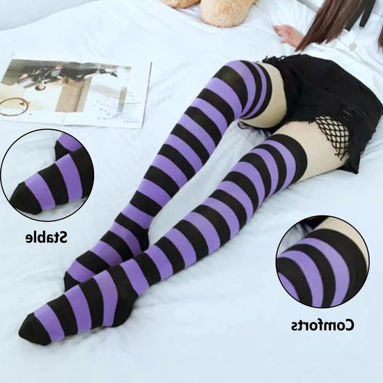 Leuke Gestreepte Overknee Sokken voor Meisjes, Perfect voor Feestjes, Halloween en Kerst, Comfortabele Kniehoogte Sokken voor Kostuums en Themafeesten