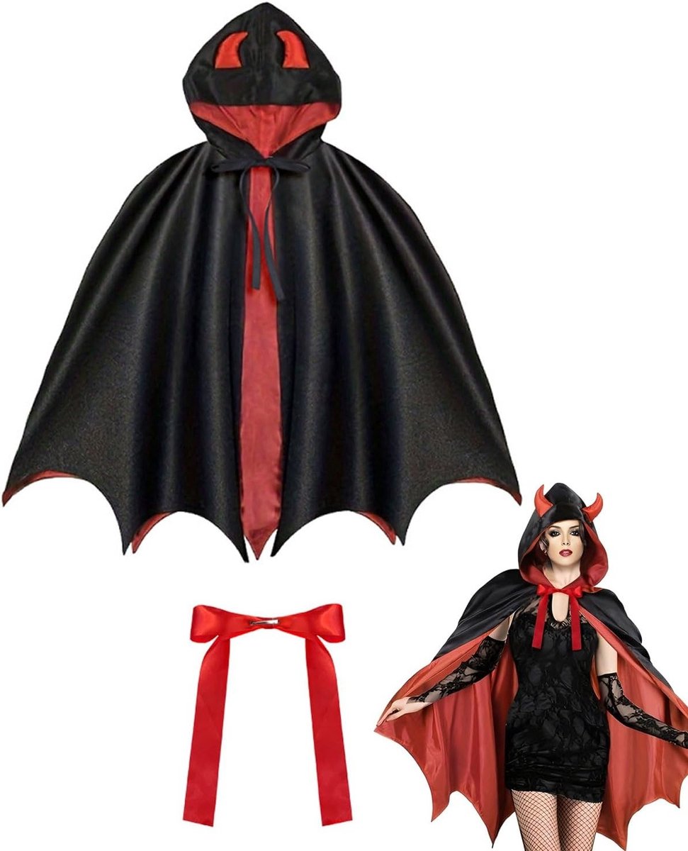 Halloween Kostuum voor Vrouwen - Rode Duivel Jurk met Kap - Vampier Outfit voor Feestjes en Verkleedpartijen
