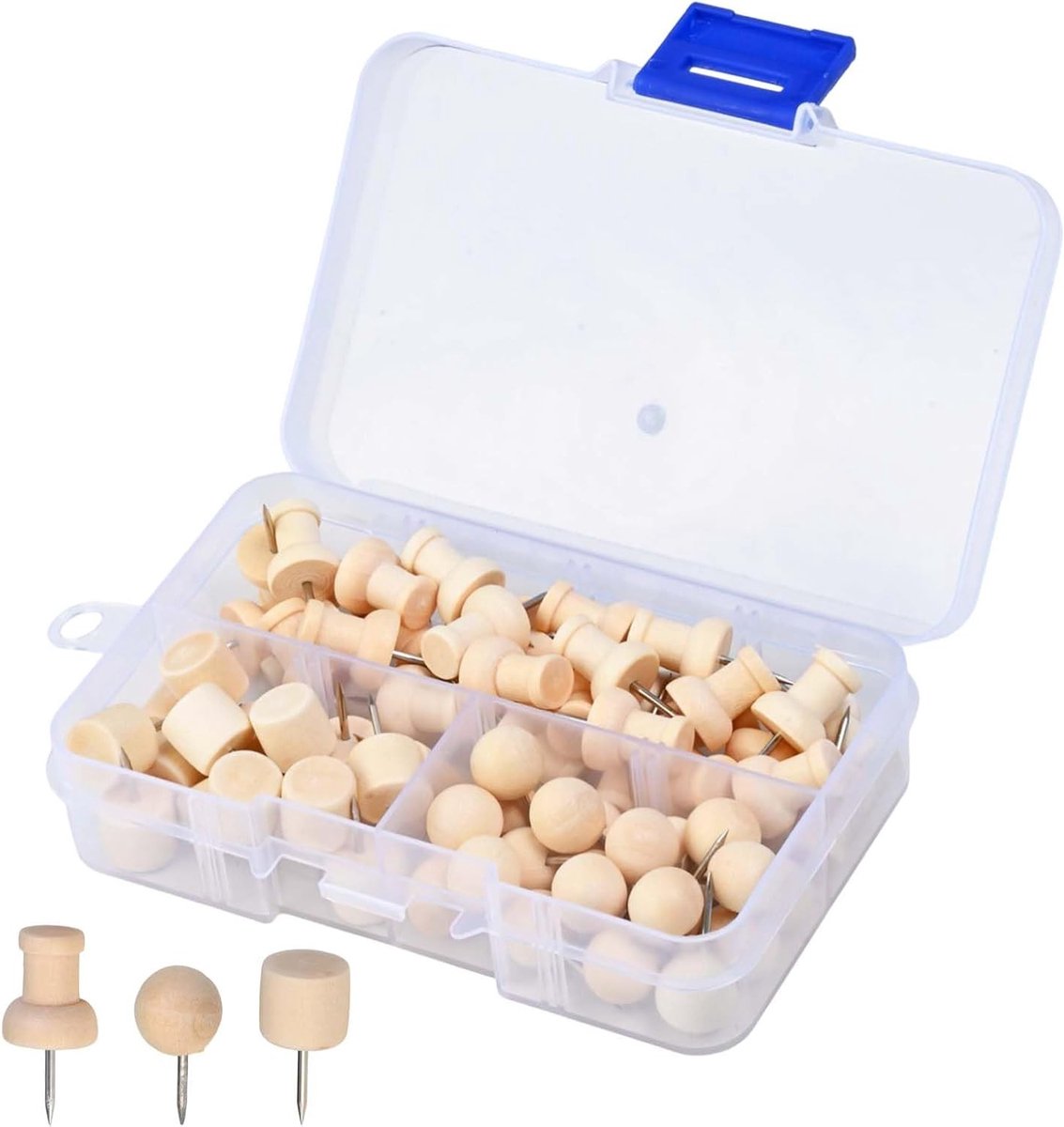 Decoratieve Houten Naalden en Kurken Duimspijkers, Organiseer je Bureau met Paperweight en Transparante Opbergdoos voor DIY Projecten en Mededelingenborden