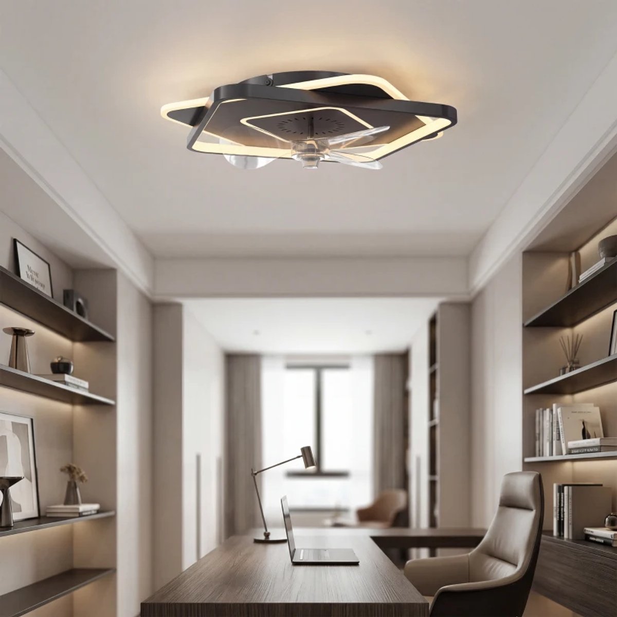Plafondventilator met Verstelbare LED Verlichting, Timer & Afstandsbediening - Plafond Lamp met Stille Ventilator - Plafonniere - LED - 3000/4500/6500K - Ø53 cm - 6 Snelheden - Zwart + Doorschijnend + Transparant thumbnail 8