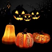 Halloween Pompoen Licht en Geluid - Lichtgevende Pompoen - 3 Stuks Lichtgevende LED-Pompoendecoratie - Vlamloze Pompoenverlichting voor de Feestdagen - Halloween-Pompoenverlichting - Halloween-Decoraties - Oranje - 10 x 8 x 2 CM
