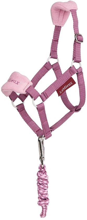 Roze hobby horse halster van LeMieux met zachte voering en touw.