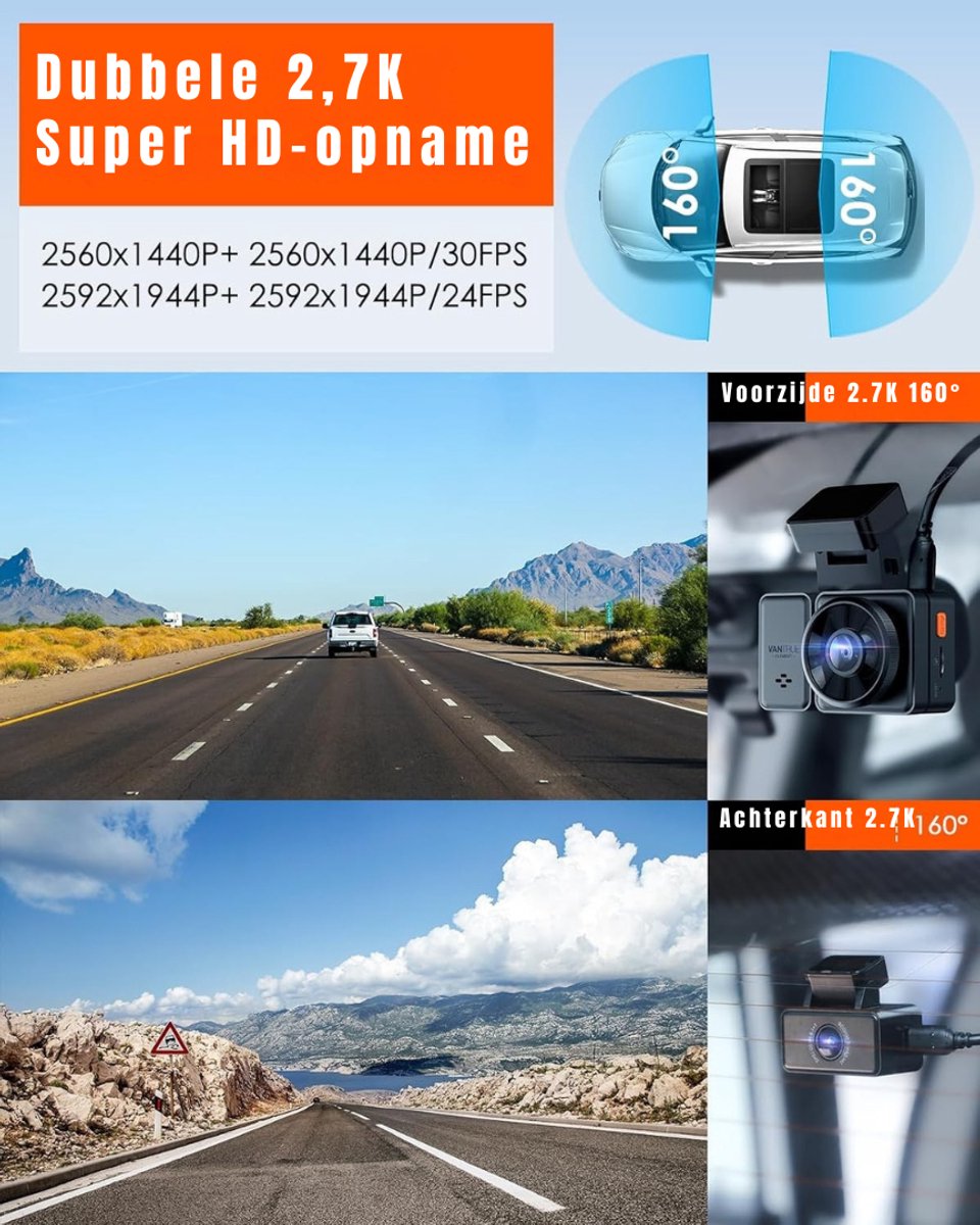 YOR® Dual Dashcam - Voor en Achter Camera – Auto Camera Met Nachtzicht – Zwart - 14cm x 15cm x 11cm – foto 4