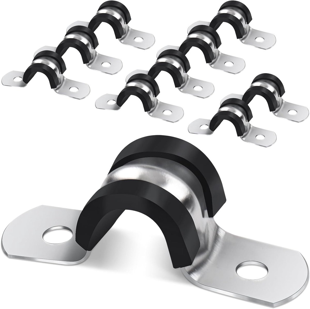 Set van 10 U-Tube Klemmen Ø 10 mm, Roestvrij Stalen Buisklem met 2 Gaten voor Bevestiging, Ideaal voor Pijpbevestiging en Tubesysteem