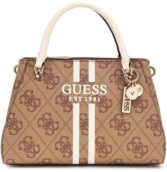 Borsa In Pelle PU GUESS GUESS Noelle II Luxury Satchel Bag - Coal Logo, Grigio/Nero, Tracolla Regolabile Satchel Guess Tracolla