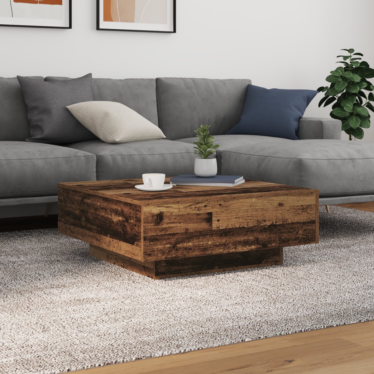 vidaXL Oud - Hout - en - Blauw - 80 - x - 80 - x - 31 - cm - Bewerkt - hout Oud hout en blauw