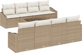 vidaXL - 7-delige - tuinset - met - kussens - in - beige - poly - rattan