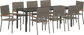 vidaXL - 9-delige - Eetset - voor - in - de - Tuin - - - Grijs - Poly - Rattan