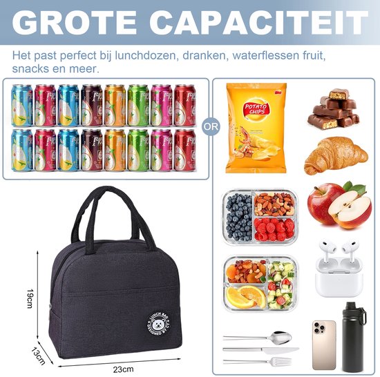 Isolerende Lunchbox Tas - Thermische Boodschappentas voor Werk/School - Waterdicht en Duurzaam - Zwart - 1 stuk — afbeelding 2