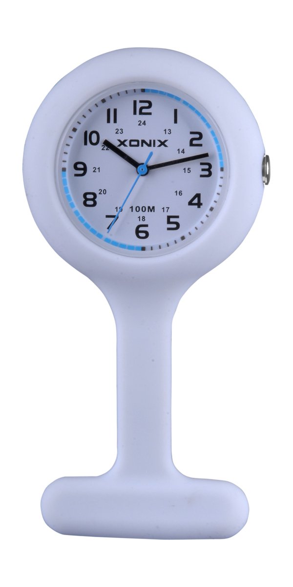 Xonix NUR-001 - Horloge - Verpleegstershorloge - Verplegershorloge - Analoog - Silicoon - Overig - Cijfers - Waterbestendig - Wit