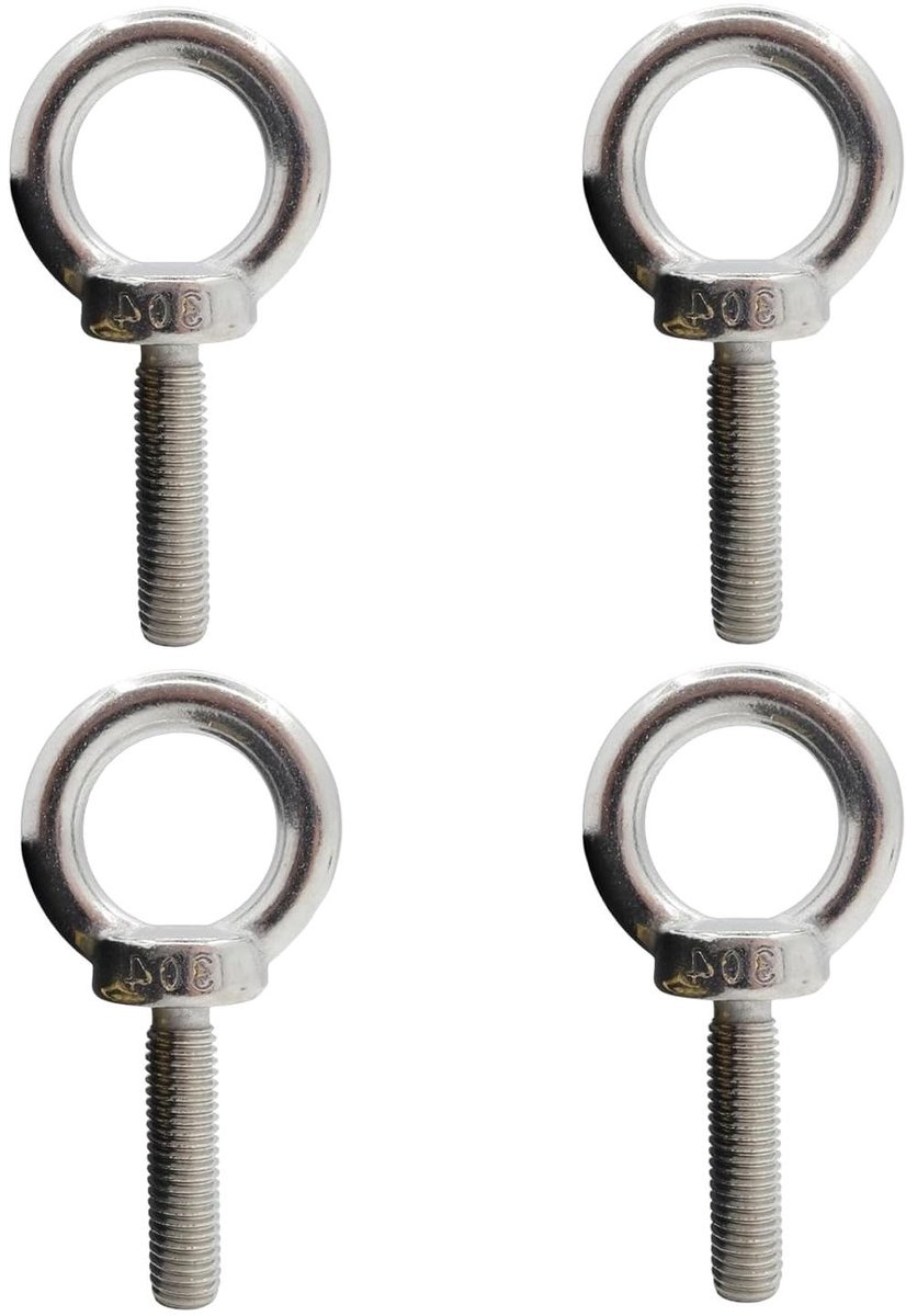Hefschroeven 304 Roestvrijstalen Ringbouten Zilveren Oogbouten - Set van 4Ronde Buitendraad Hijsring Oogbout voor Tentbevestiging - Hijs- en Kabelverbinding