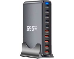 GaN3 695W - USB‑C - USB-A - Snellader – Desktop Oplader - 140W PD Fast Charging – Voor Laptop & Smartphone
