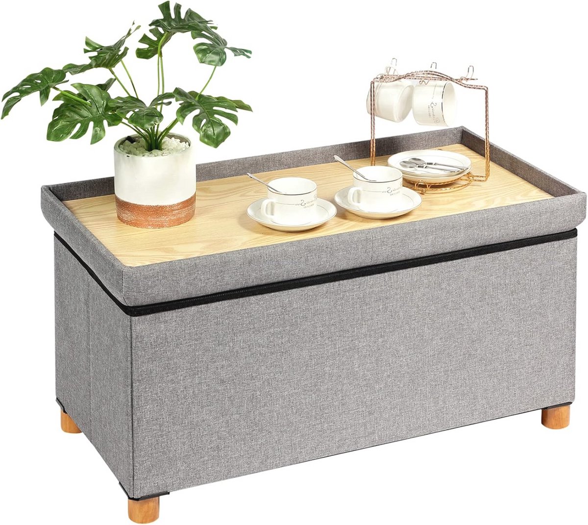 Inklapbare Zitbank met Opbergruimte - Rechthoekig en Multifunctioneel voor Woonkamer, Slaapkamer en Entree - 76 x 38 x 38 cm - Grijs