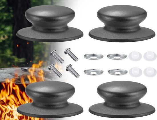Littlegaofeithing Set van 6 pannendekselgrepen, reservedekselknoppen van bakeliet, universeel, met schroeven en schroevendraaiers, voor pannendeksel, pan (zwart