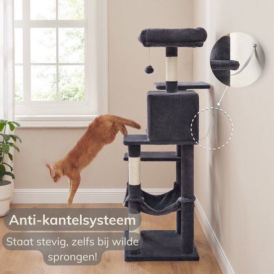 ACAZA Krabpaal - Krabpaal voor Grote Katten - Krabpaal voor Katten - 143 cm - Donkergrijs - Kattenkrabpaal - Kattenboom - Krabpalen - Kattenhuis