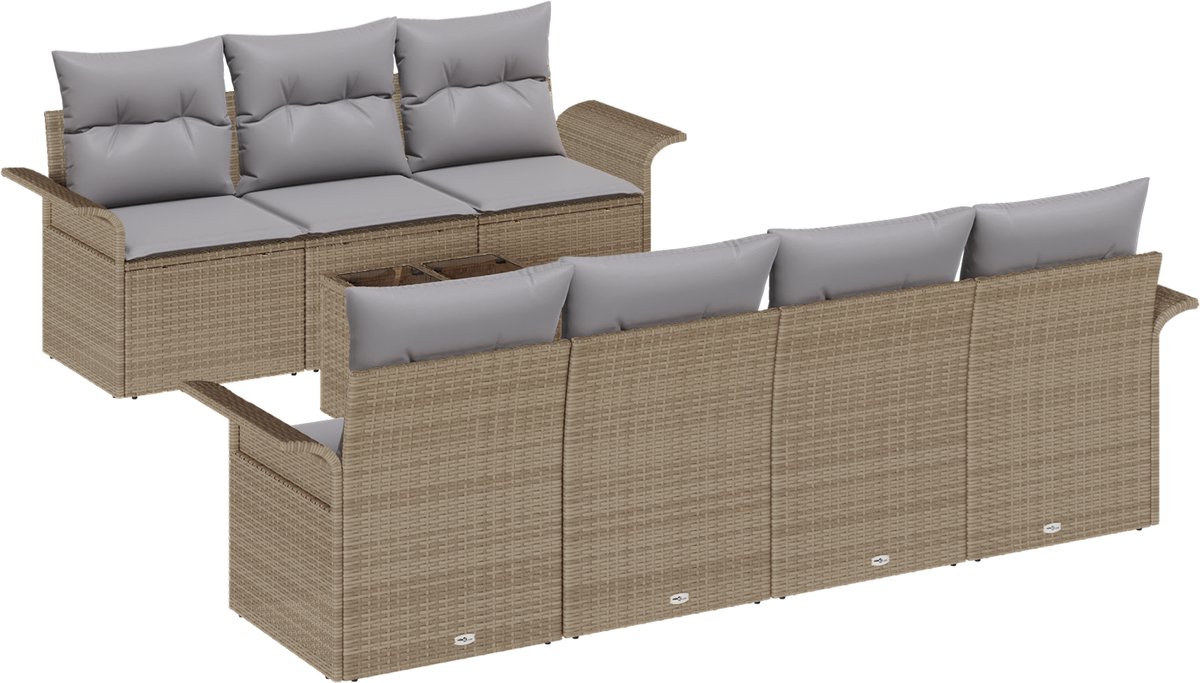 vidaXL - Tuinbank - Set - met - kussen - 8 - pcs - Beige - en - Grijs - poly - rattan