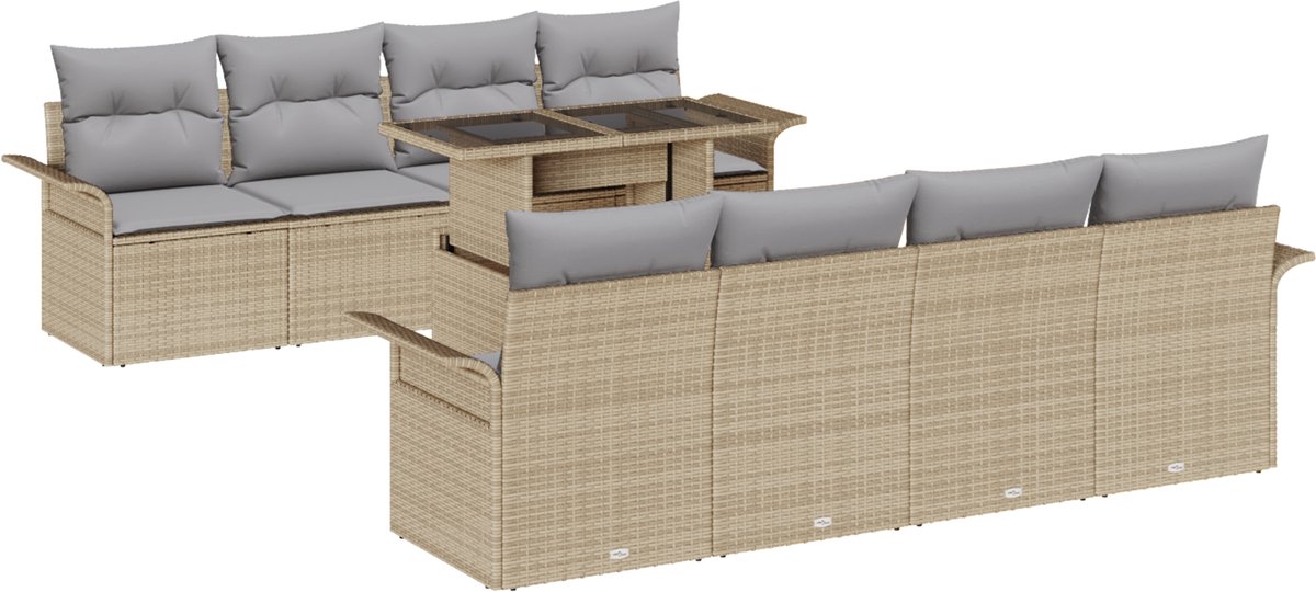 vidaXL - Tuinbank - Set - met - kussen - met - opslag - 9 - pcs - Beige - Poly - rattan
