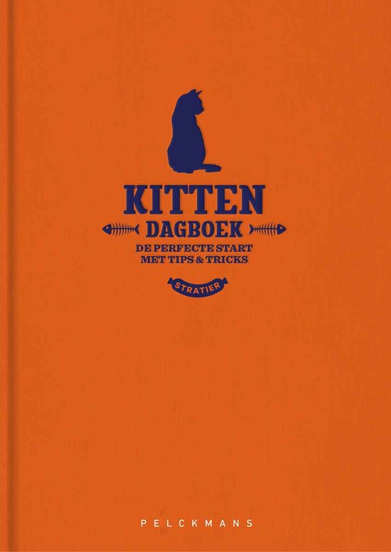 Oranje boek met gestileerde kat en tekst 'Kitten Dagboek'.