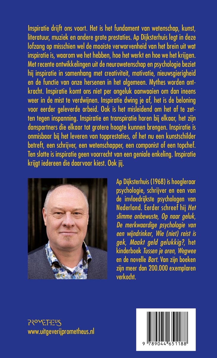 Boekomslag met een portret van Ap Dijksterhuis. De titel 'Inspiratie' is te zien.
