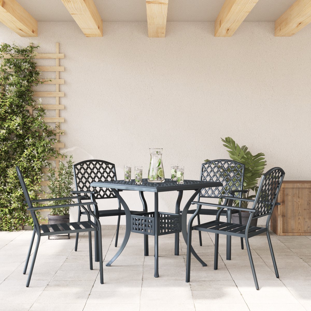 vidaXL - Tuinstoel - 4 - pcs - Antraciet - 56 - x - 65 - x - 89 - cm - Staal