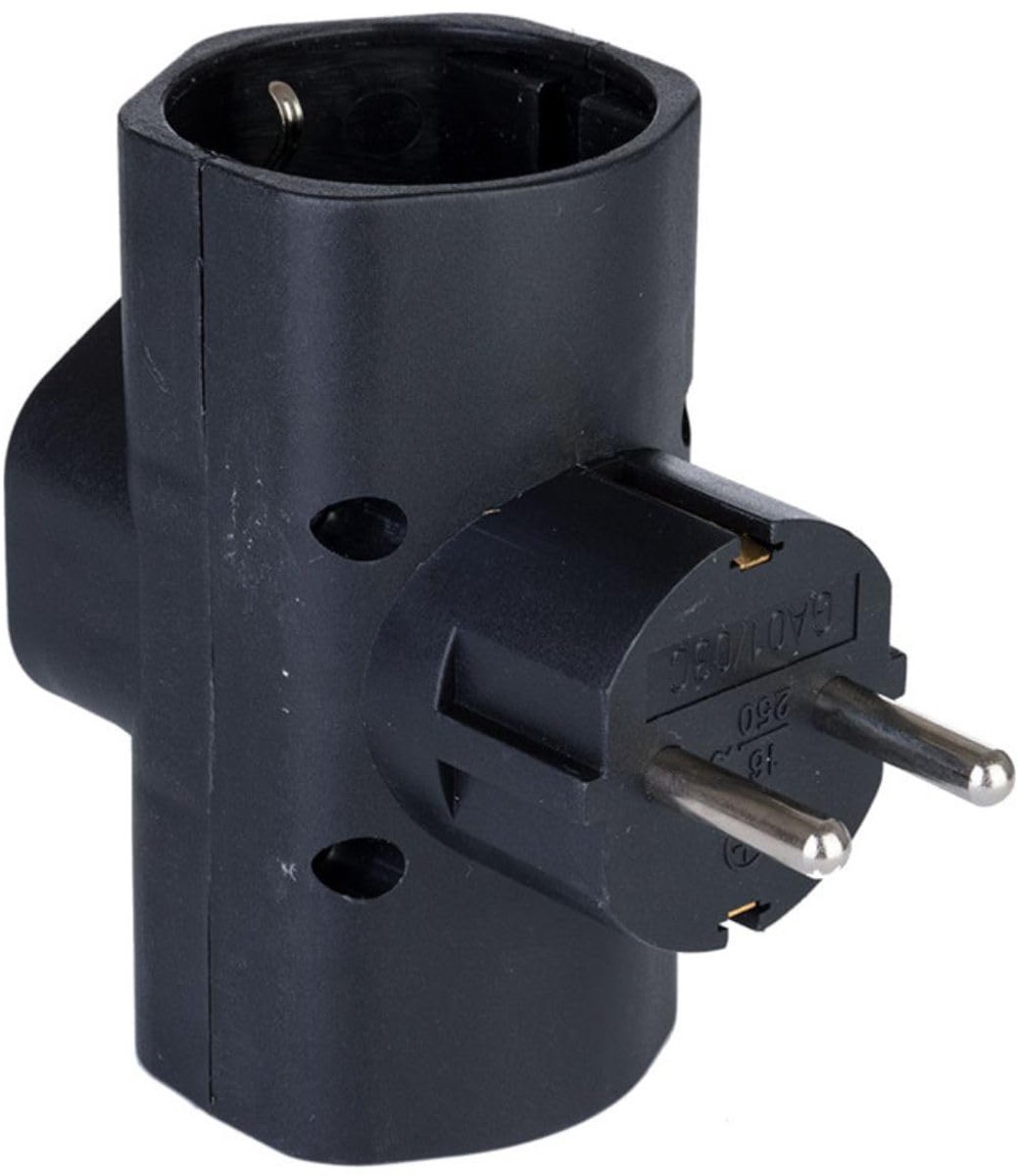 Adapter met 3 stopcontacten en aarde - 16A, zwart