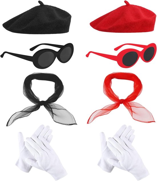 5 Pcs Mime Artist Costume Accessories Set Women French Mime Cosplay Outfit Includes Black Beret Red Suspender Scarf White Gloves and Black White Stripe Socks for Halloween Theme Party Dress up Decor 5 Pcs Mime Artist Costume Accessories Set Women French Mime Cosplay Outfit Includes Black Beret Red Suspender Scarf White Gloves and Black White Stripe Socks for Halloween Theme Party Dress up Decor