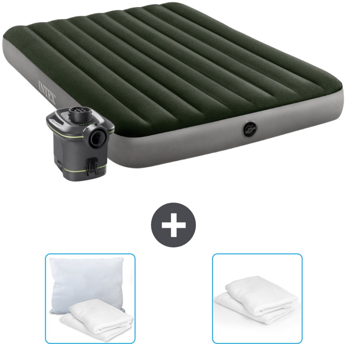 Intex Luchtbed - 2-Persoons - 152 x 203 x 25 cm - Groen - Inclusief pomp - Kussen en Kussenbeschermer