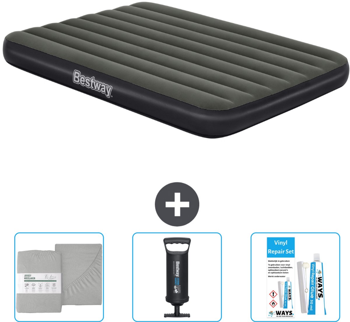 Bestway luchtbed - Twijfelaar- 137 x 191 x 25 cm - Groen - Inclusief Hoeslaken - Pomp en Reparatieset