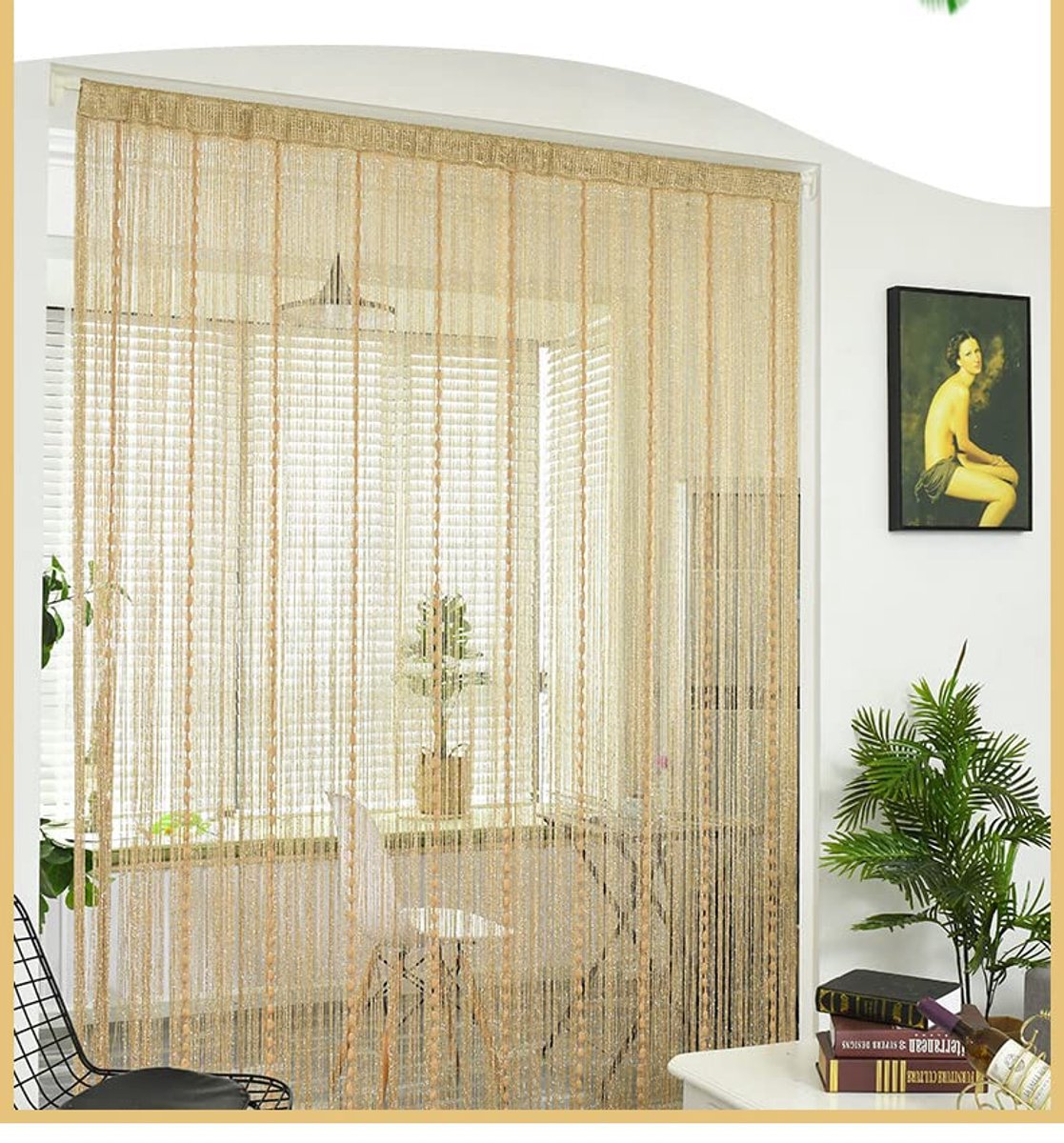 Unyqoos ® Champagne Kleurige Draadgordijnen met Decoratieve Koorden en Insectenbescherming voor Deur of Raam geel